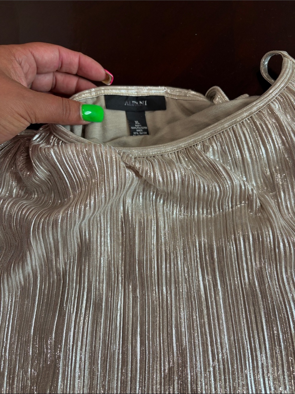 Alfani Metallic Pleated Tank Top - Shimmery Taupe